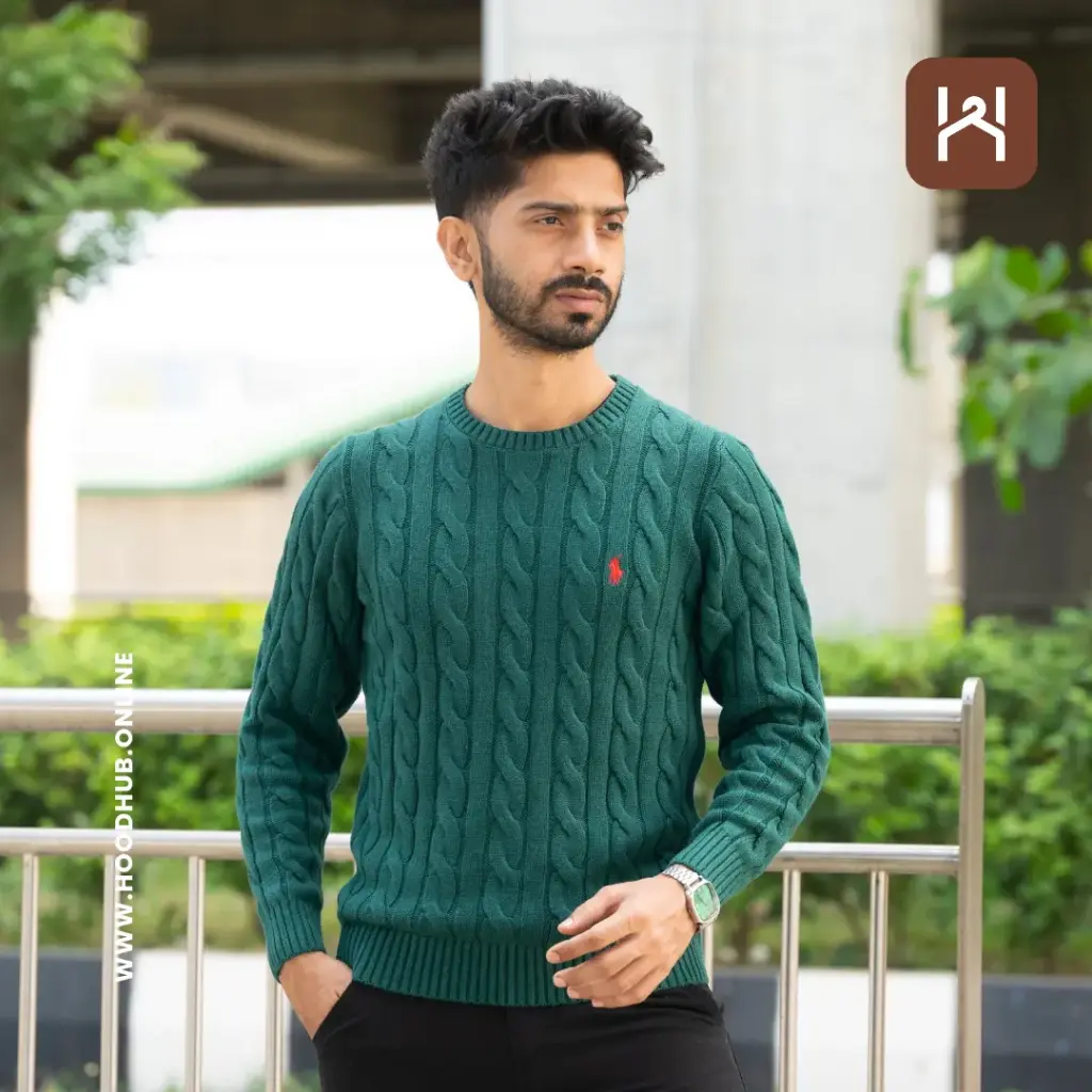 RL Cable Sweater- Bottle Green